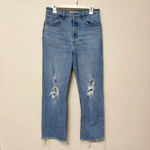 Levis Jeans Womens Blue Light Wash Ribcage Straight Leg Buttonfly Size 30